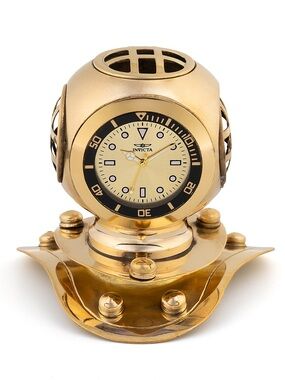 Invicta Gold- Brass Finish  Pro Diver Helmet Desk Clock Model 49038 New In Box